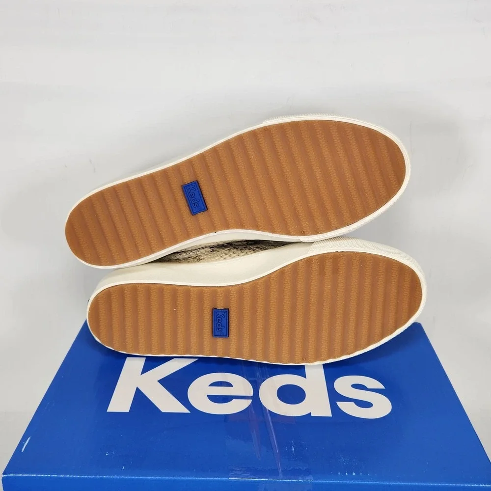 Keds Remi Leather Sneaker Womens Size 6.5 Creme Snakeskin Print Platform Shoes